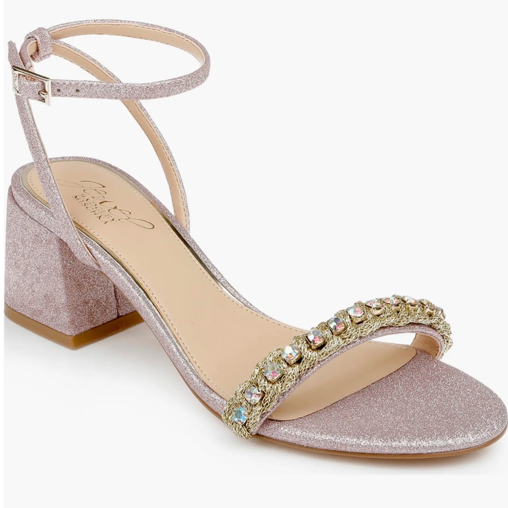 Jewel Badgley Mischka Odonna Embellished Ankle Strap Sandal, Pink: Size 8